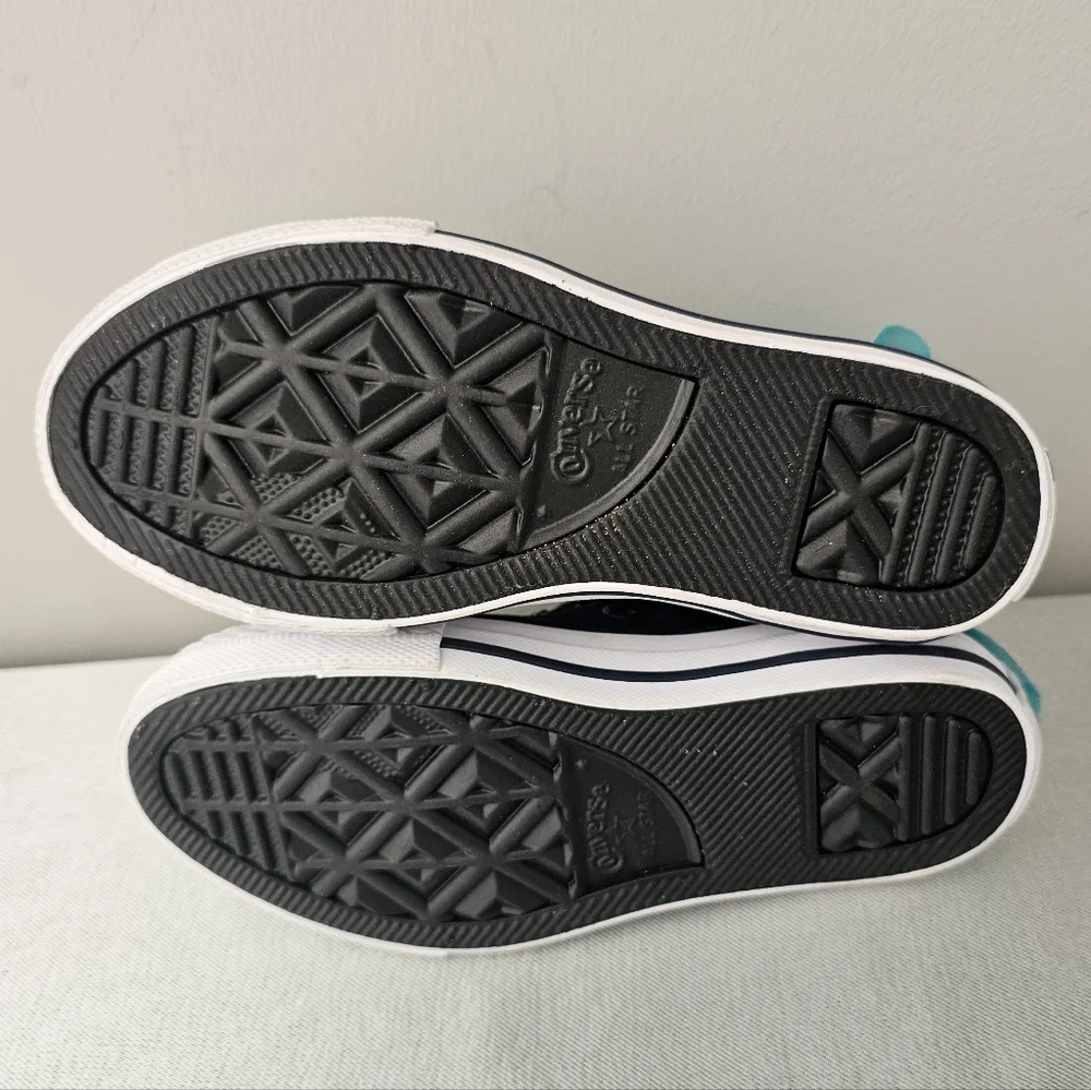 NWOB CONVERSE Block Party Navy & Teal Ruffle Toddler Girls Side Zip Sneakers